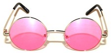 ROUND PINK LENS SUNGLASSES HIPPIE HIPSTER RETRO METAL SILVER FRAME 43 MM