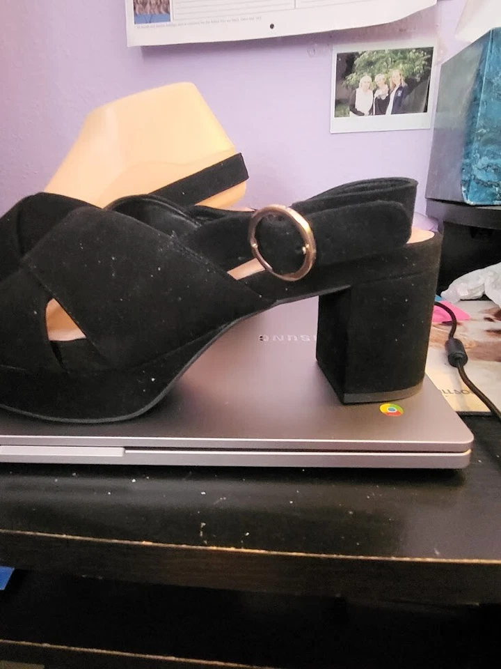 TARYN ROSE, sandalias mujer, talla 39/9b, cuero negro nuevo, plataforma Foto 2 de 4