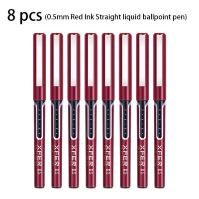 Deli 8 Pcs 0.5mm Red Ink Straight Liquid Ballpoint Pen Gel Pen Stationery