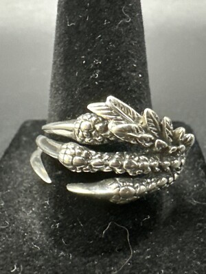 New Condition Sterling Silver Eagle Dragon Claw Ring 925 Size 10