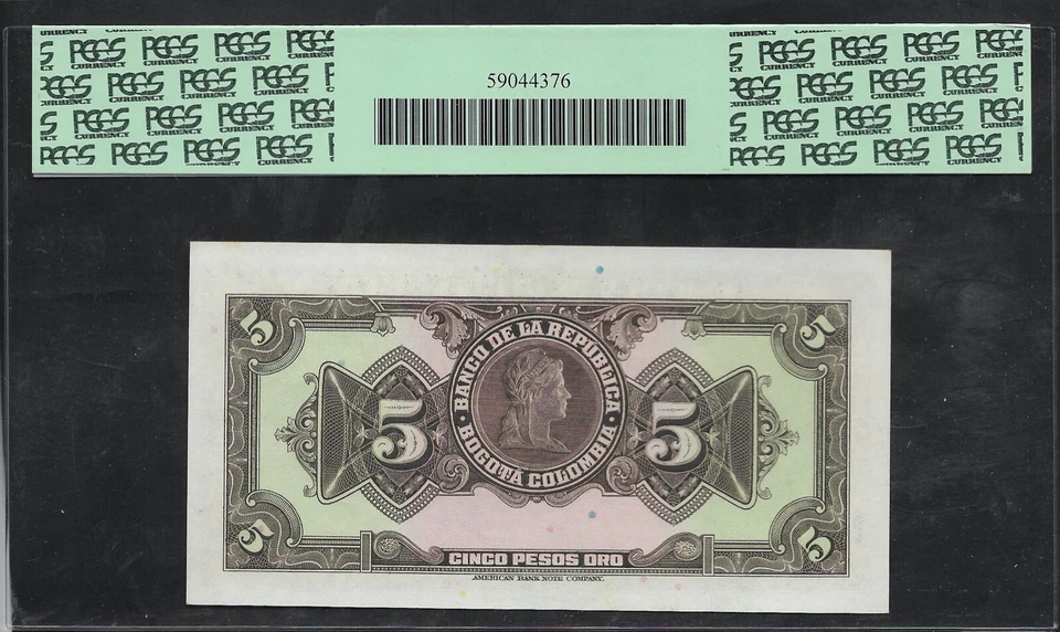 COLOMBIA - PICK 386b - 5 PESOS 1943 - CORDOBA - PCGS UNC CH NEW 64 - Image 2 of 2