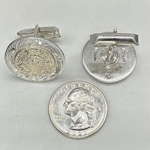 Vintage Plafina Mexico Sterling Silver 10k Yellow Gold Mayan Calendar Cufflinks - Picture 11 of 11