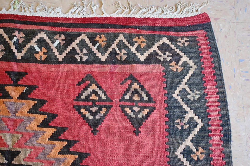 c1910s ANTIQUE RARE SIZE CAUCASIAN KILIM 4.7x14.7 HIGH KPSI_KAZAK DESIGN - Image 4 of 4