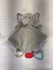 HTF Modern Baby Gray Grey Elephant Security Blanket Teether and Rattle Lovey