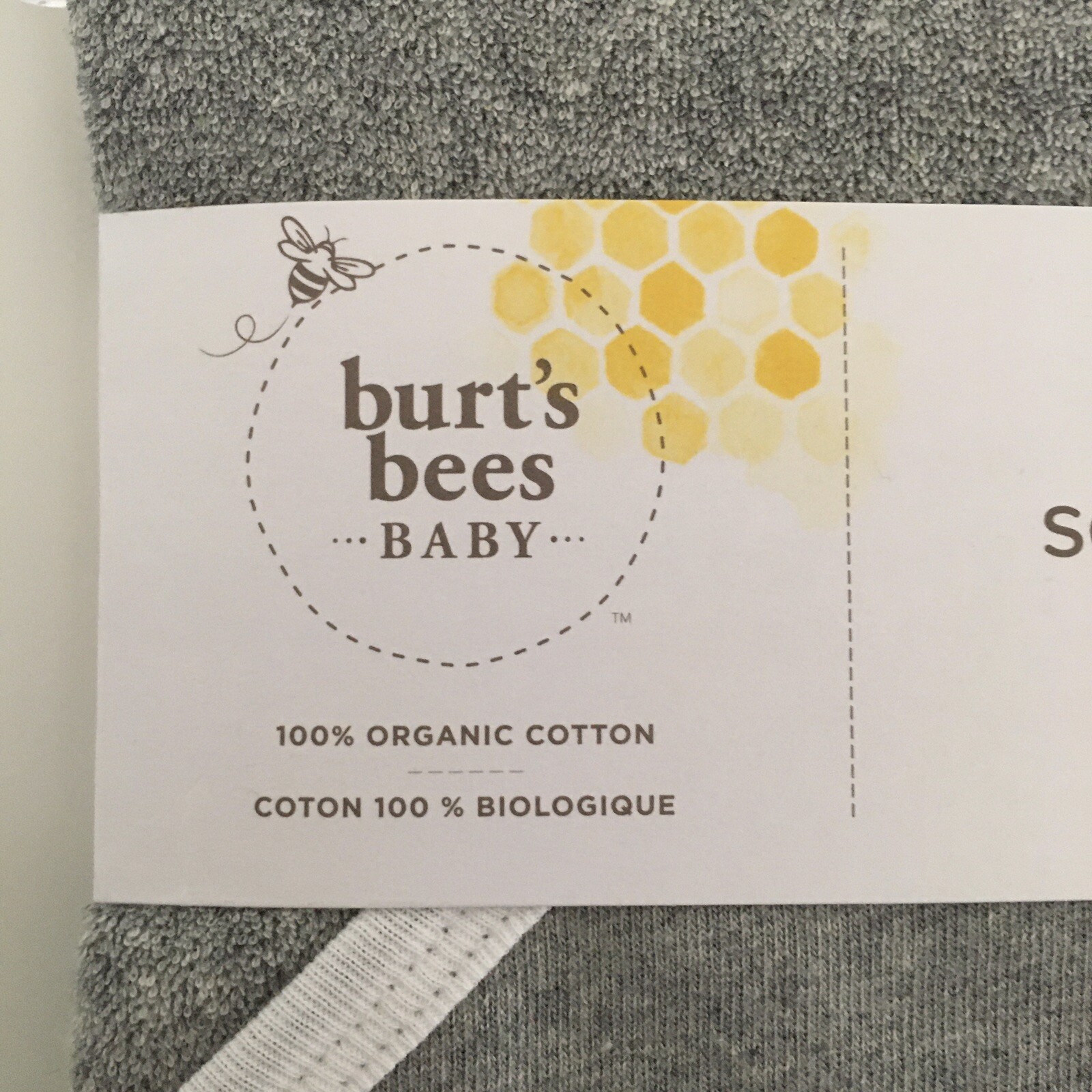 NEW Burt's Bees Baby Organic Cotton Hooded Towel Gray 29” x 29”