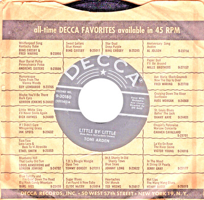 Toni Arden:    Little By Little / Without Love .. 45 RPM -3177