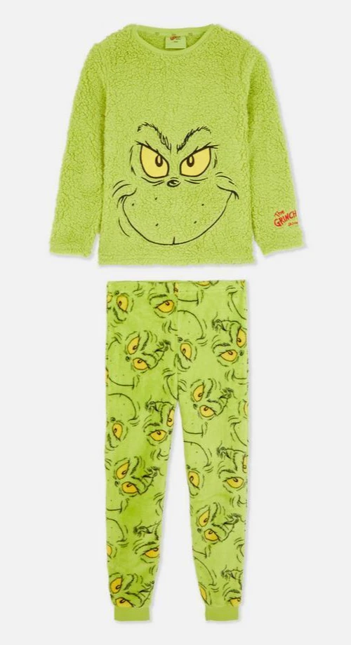 Grinch Fleece Pyjama Set Pjs Green Womens 2XS-2XL