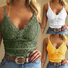 Dentelle Femme Haut Court Soutien-Gorge Floral Gilet Bustier Camisole Débardeurs
