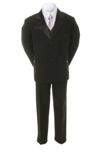 Baby Toddler Kid Formal Wedding 6pc Tuxedo Black Boy Suit sz S-20 - Picture 13 of 42