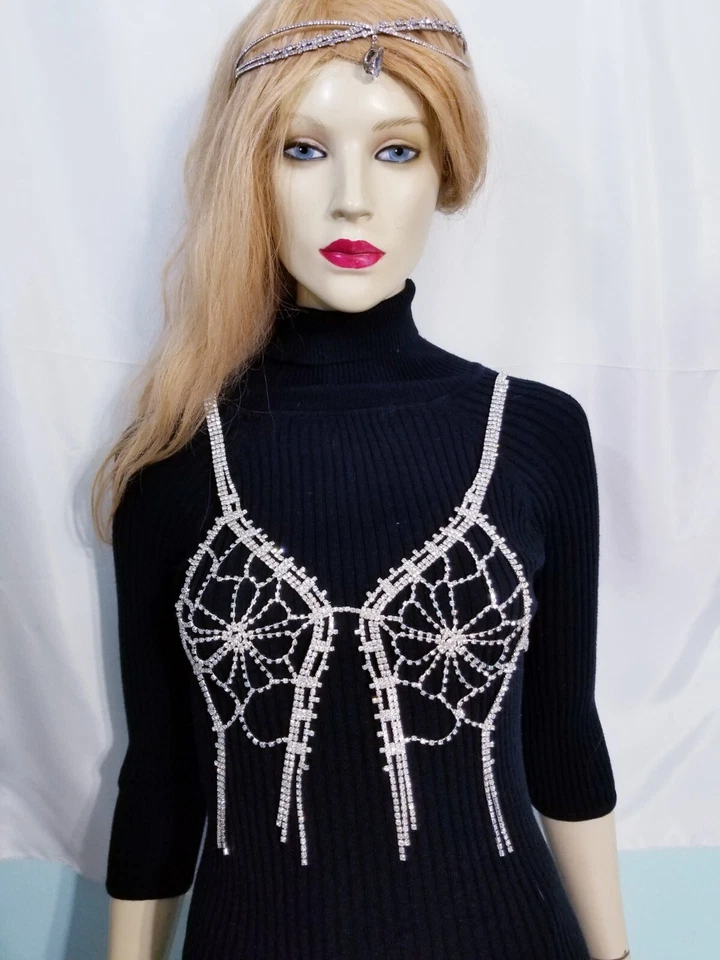 Arnés de sujetador de cristal con cadena para vientre cuerpo de diamantes de imitación grande transparente Foto 3 de 4