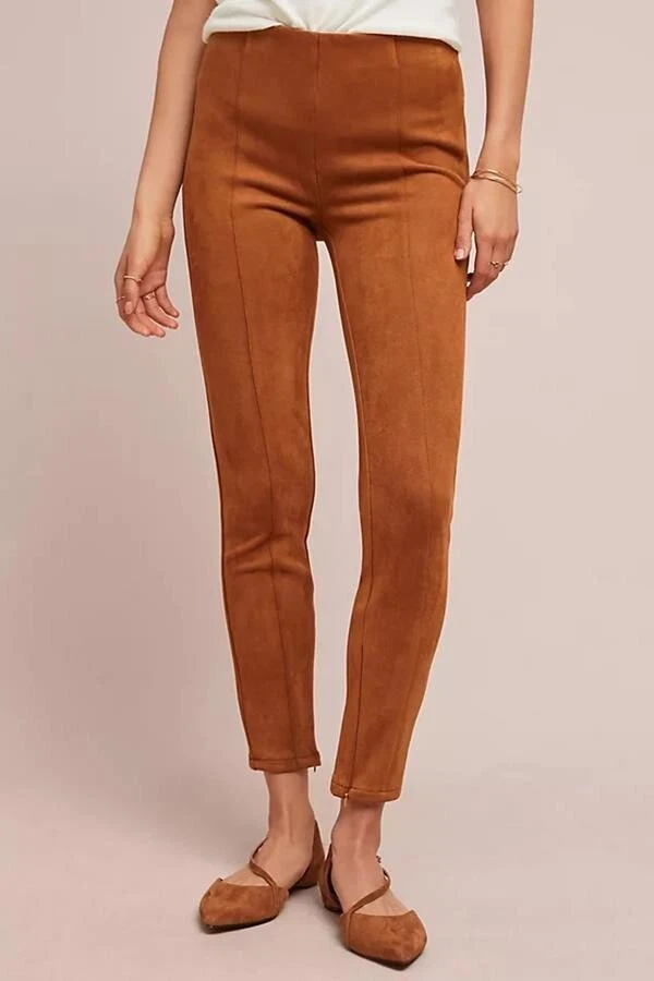 BY ANTHROPOLOGIE Cedar Tan FAUX SUEDE LEGGINGS Skinny Pull-On