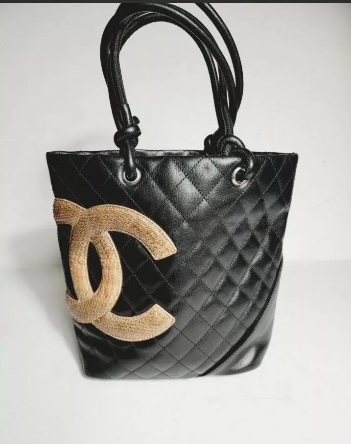 Chanel Black & Python Quilted Leather Ligne Cambon Tote Rare