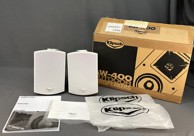 New Pair of Klipsch AW-400 50W White loudspeaker with manual; Mint
