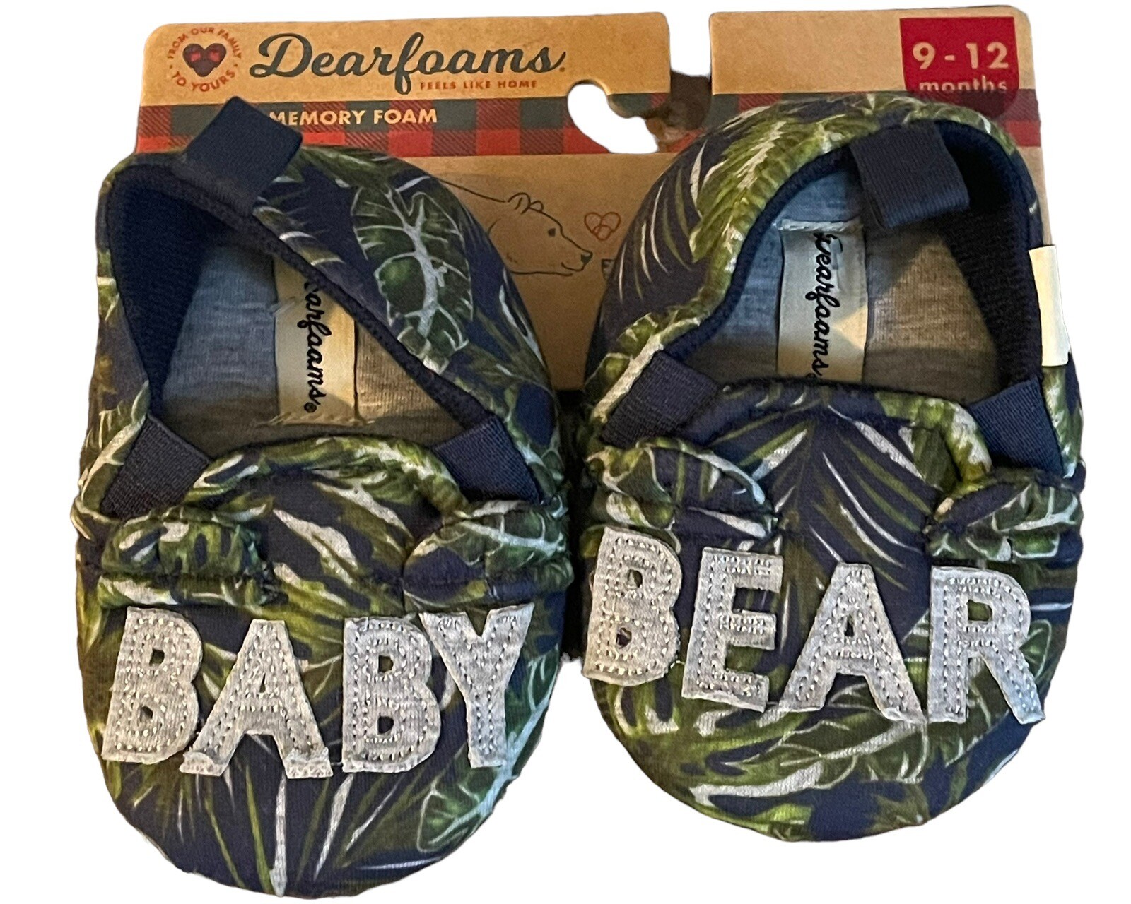 SAOLA Pantofole Dearfoams Lil Bear bambino foglia taglia 9 12 mesi suola gomma nuove con etichette $22