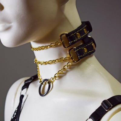 Gold Halo, handgefertigtes Leder Doppelhalsband, Made in Italy