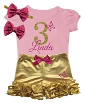 3rd BIRTHDAY BUTTERFLY PERSONALIZED OUTFIT - PINK & GOLD - BUTTERFLY BIRTHDAY