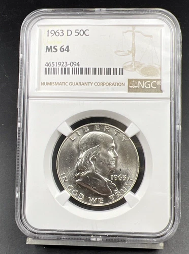 1963 D US Franklin Silver Half Dollar Coin NGC MS64 Choice BU Certified #094