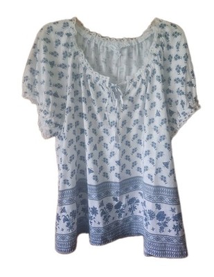 Jane & Delancey 100% Cotton Women's Plus Charm Top Floral White/Blue SZ 3X NWT
