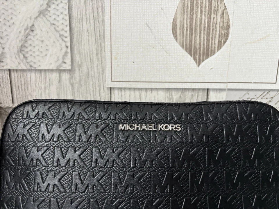 Michael Kors Jet Set Logo Signature Debossed Crossbody Bag - Black Leather - Image 2 of 4