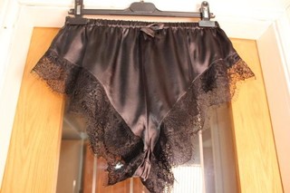 BLACK SUPER SILKY LIQUID SATIN & LACE FRENCH KNICKERS PANTIES SIZE 14 16