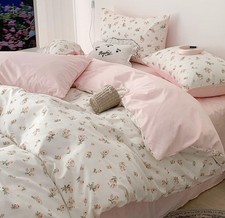 Floral Duvet Cover Queen Size Pink Flower Bedding Set 3 Pcs Kids Boys Girls C...