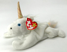 TY Beanie Baby Mystic Unicorn Plush White Rainbow Mane Mythical Iridescent Horn