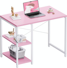 32 Inch Small Computer Desk with Shelves, Home Office Desk with Headphone Hook f