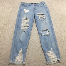 Hollister Womens sz 11 Jeans Blue Denim High Rise Slim Straight Distressed