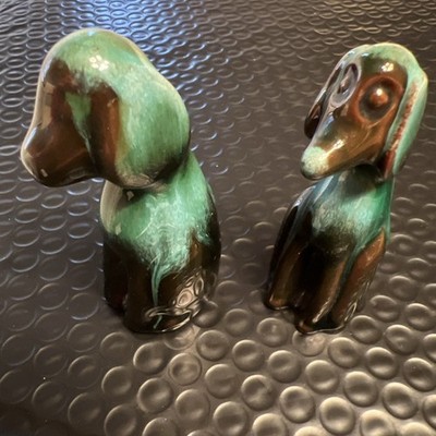 Blue Mountain Canada Pottery Pair of Drip Glaze Dog Figurines 3.25'' Vintage