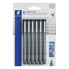 Staedtler Pigment Liner Pack, Black, 6 Pens, 6 Count Pack of 1 , Black