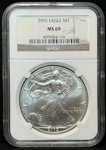 NGC MS69 2002 American Silver Eagle One Dollar Silver Coin -176