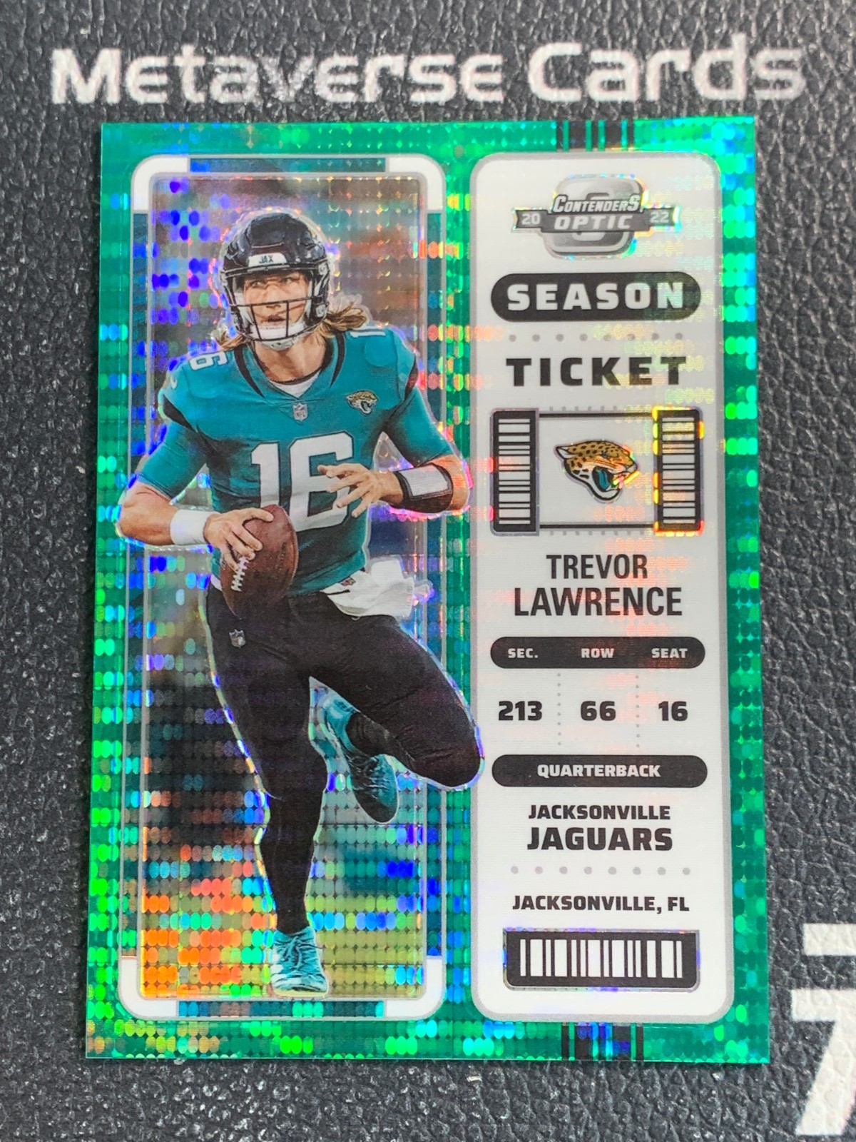 2022 Panini Contenders Optic Trevor Lawrence Season Ticket Green Pulsar Prizm/30