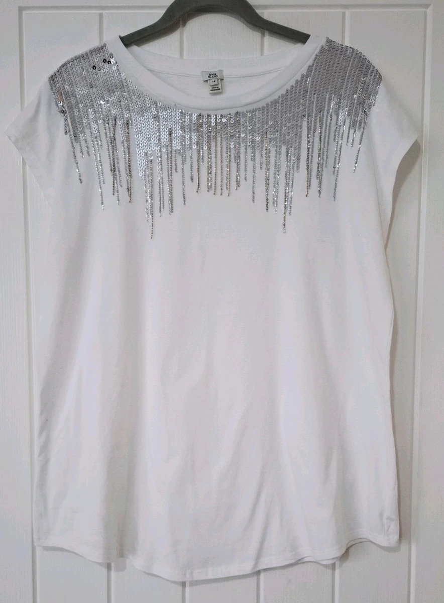 Haut Femme River Island Gris Taille 10 - 70% Coton, 30% Polyester, Excellent état