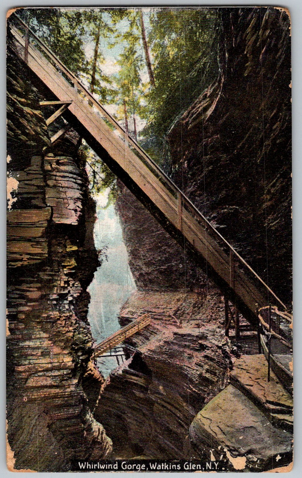 Antique Postcard Whirlwind Gorge Staircase View Watkins Glen, NY 1910s