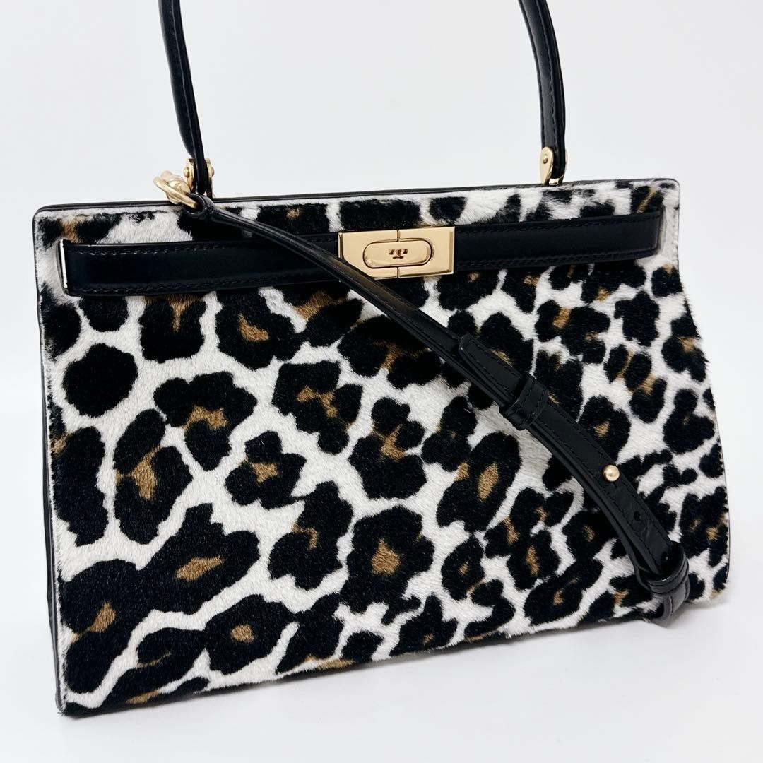 Tory Burch Lee Radziwill Leopard Haircalf Shoulder Tote Bag White