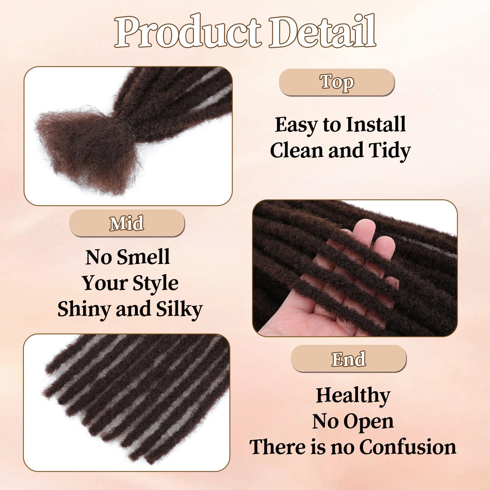Dreadlocks de cheveux synthétiques haut de gamme tressées main effet permanent
