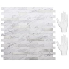 STICKGOO Peel & Stick Backsplash PVC Wall Tiles Kitchen White Marble 10 Sheets