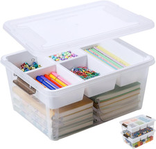 17 QT Plastic Storage Box with Removable Tray Craft Organizers and Storage Clear