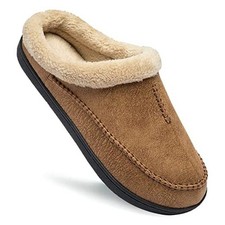 Men's Slippers Microsuede Upper Moccasin House Shoes with Fuzzy 11-12 Brown