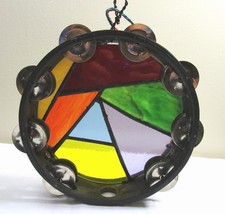 Remo Double Row Tambourine Stained Glass in Lead Color wheel Window Decor 8" VTG