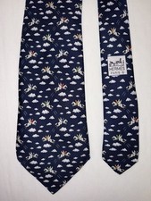 HERMES MENS SILK NECK TIE 5007EA NAVY BLUE FLYING PEGASUS JOCKEYS CLOUDS RARE
