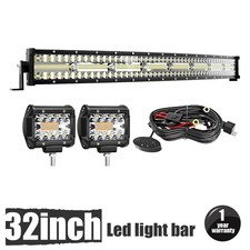 32" Curved LED Light Bar 2x 4" Cube Pods 6 Modes Strobe Flood Spot for Truck