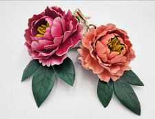 Hand Painted Leather Flower Keychain Peony Bag Charm Handmade Gift Accessory