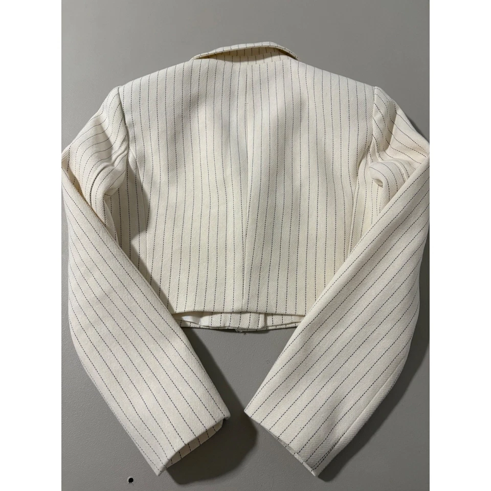 Zara Cream Pinstripe Cropped Blazer Jacket Size S Classic Chic Office - Image 2 of 4