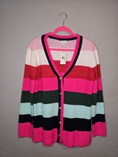 Crown  Ivy Womens Bright Pink Multicolor Stripe Preppy Cozy Cardigan Sz M - NWT