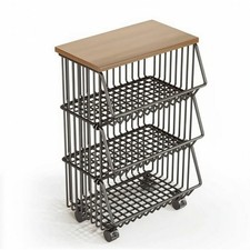 Kitchen Storage Cart with Wood Top Narrow Pantry Organizer Ventilated