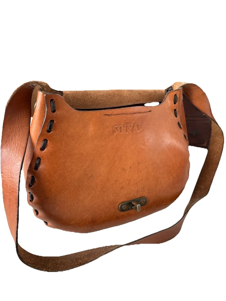 Bolso de Hombro HIPPIE BOHO de Cuero de Colección con Cierre Deslizante de Latón Foto 4 de 4