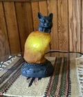 Vintage Tin Chi Cat Tiffany Style Amber Glass Metal Night Light Lamp Plug