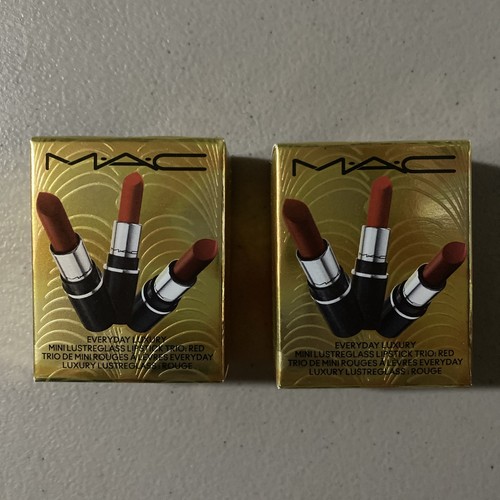 Menge 2 MAC Everyday Luxus Mini Lustreglass Lippenstift Trio Rot Kostenloser Versand