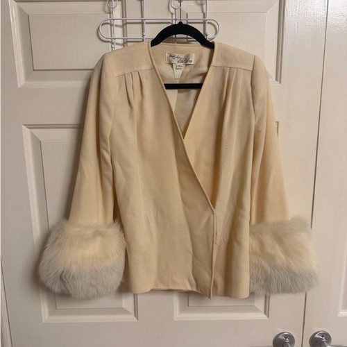 VTG 50s 60s Adolph Shuman for Lilli Ann Fox Fur Trim Lux Hook Eye Closure Blouse